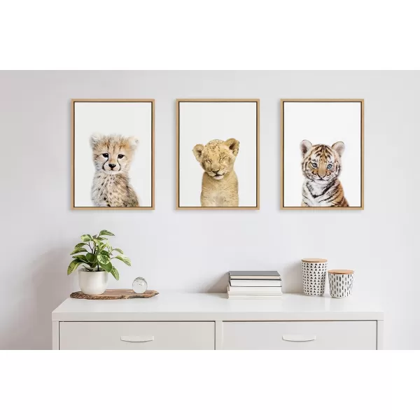 Kate and Laurel Sylvie Animal Studio Sleepy Lion Framed Canvas Wall Art by Amy Peterson Art Studio 18x24 Natural Whimsical Fun Animal Nursery Art for WallNatural