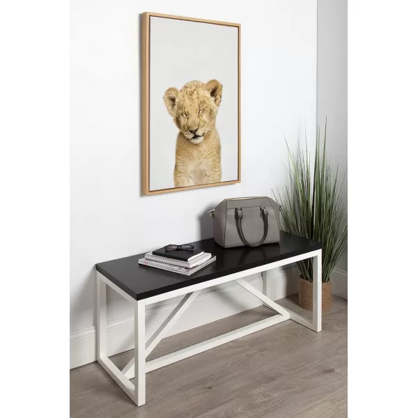 Kate and Laurel Sylvie Animal Studio Sleepy Lion Framed Canvas Wall Art by Amy Peterson Art Studio 18x24 Natural Whimsical Fun Animal Nursery Art for WallNatural