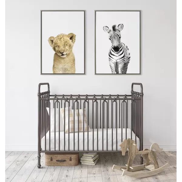 Kate and Laurel Sylvie Animal Studio Sleepy Lion Framed Canvas Wall Art by Amy Peterson Art Studio 18x24 Natural Whimsical Fun Animal Nursery Art for WallGray