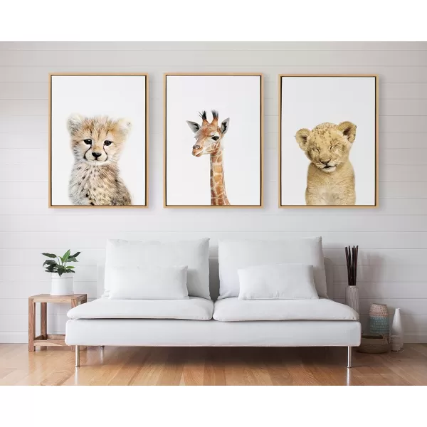 Kate and Laurel Sylvie Animal Studio Sleepy Lion Framed Canvas Wall Art by Amy Peterson Art Studio 18x24 Natural Whimsical Fun Animal Nursery Art for WallNatural