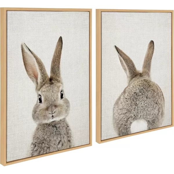 Kate and Laurel Sylvie Bunny Portrait on Linen and Bunny Tail on Linen Framed Canvas Wall Art Set by Amy Peterson Art Studio 2 Piece 23x33 Bright Gold Cute Animal Art for WallNatural