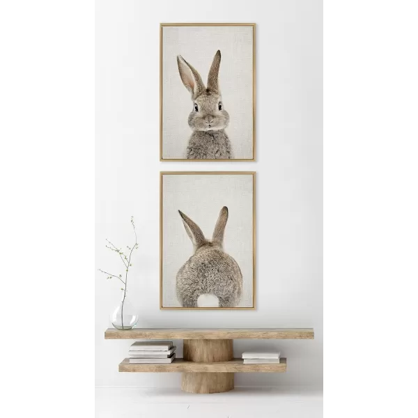 Kate and Laurel Sylvie Bunny Portrait on Linen and Bunny Tail on Linen Framed Canvas Wall Art Set by Amy Peterson Art Studio 2 Piece 23x33 Bright Gold Cute Animal Art for WallGold