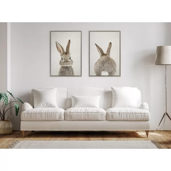 Kate and Laurel Sylvie Bunny Portrait on Linen and Bunny Tail on Linen Framed Canvas Wall Art Set by Amy Peterson Art Studio 2 Piece 23x33 Bright Gold Cute Animal Art for WallGray