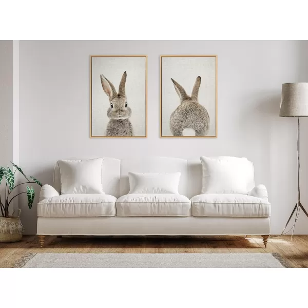 Kate and Laurel Sylvie Bunny Portrait on Linen and Bunny Tail on Linen Framed Canvas Wall Art Set by Amy Peterson Art Studio 2 Piece 23x33 Bright Gold Cute Animal Art for WallNatural