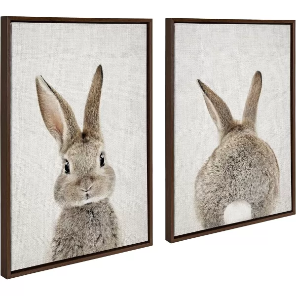 Kate and Laurel Sylvie Bunny Portrait on Linen and Bunny Tail on Linen Framed Canvas Wall Art Set by Amy Peterson Art Studio 2 Piece 23x33 Bright Gold Cute Animal Art for WallBrown