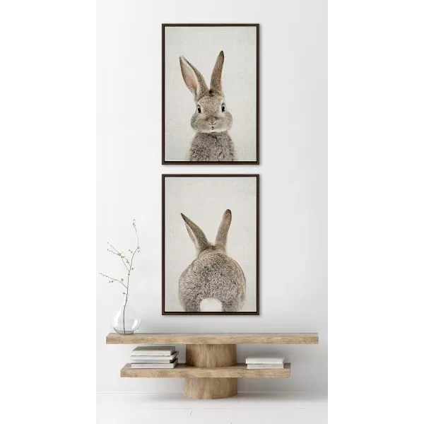 Kate and Laurel Sylvie Bunny Portrait on Linen and Bunny Tail on Linen Framed Canvas Wall Art Set by Amy Peterson Art Studio 2 Piece 23x33 Bright Gold Cute Animal Art for WallBrown