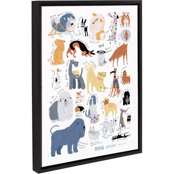 Kate and Laurel Sylvie Dog Alphabet Art Framed Canvas Wall Decor by LIDA Larina 18x24 Black