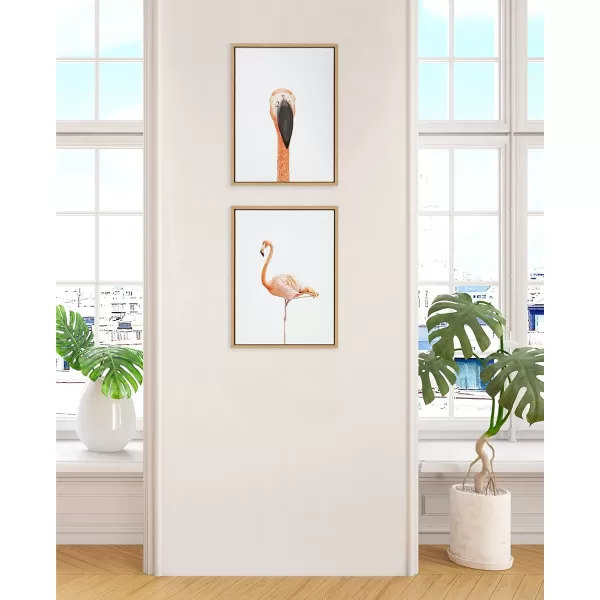 Kate and Laurel Sylvie Flamingo Standing Framed Canvas Wall Art by Amy Peterson Art Studio 18x24 Gray Modern Animal Bird Portrait Art for WallNatural