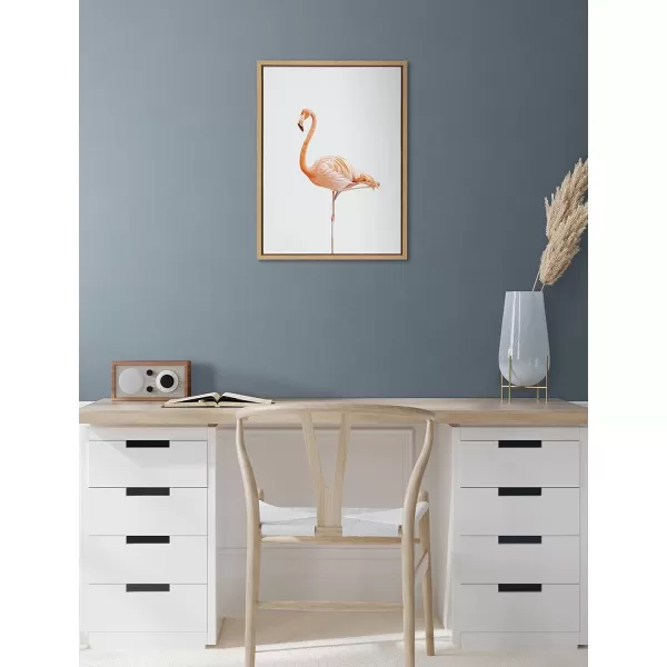 Kate and Laurel Sylvie Flamingo Standing Framed Canvas Wall Art by Amy Peterson Art Studio 18x24 Gray Modern Animal Bird Portrait Art for WallNatural