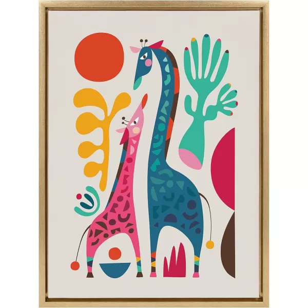 Kate and Laurel Sylvie Giraffe Love Framed Canvas Wall Art by Rachel Lee of My Dream Wall 18x24 Natural Adorable Safari Animal Art for WallGold