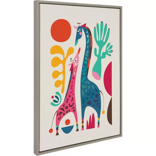 Kate and Laurel Sylvie Giraffe Love Framed Canvas Wall Art by Rachel Lee of My Dream Wall 18x24 Natural Adorable Safari Animal Art for WallGray