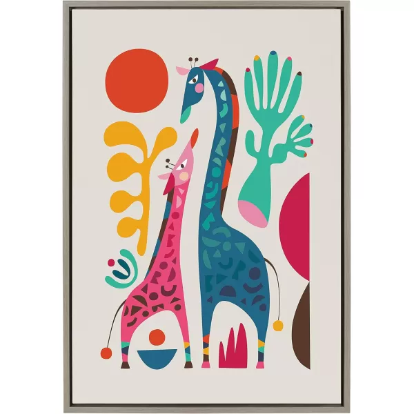 Kate and Laurel Sylvie Giraffe Love Framed Canvas Wall Art by Rachel Lee of My Dream Wall 18x24 Natural Adorable Safari Animal Art for WallGray