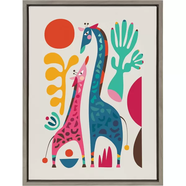 Kate and Laurel Sylvie Giraffe Love Framed Canvas Wall Art by Rachel Lee of My Dream Wall 18x24 Natural Adorable Safari Animal Art for WallGray