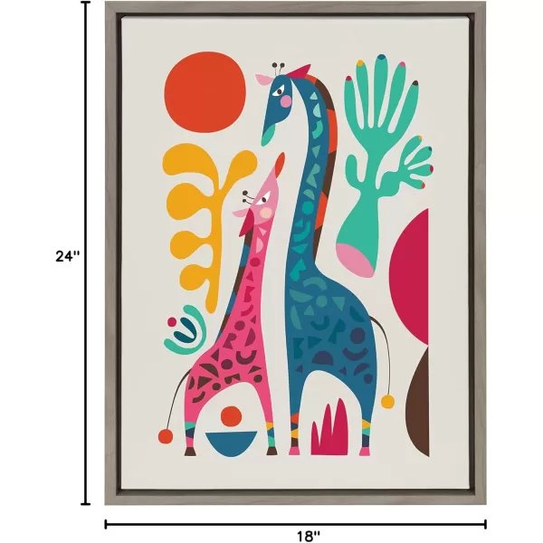 Kate and Laurel Sylvie Giraffe Love Framed Canvas Wall Art by Rachel Lee of My Dream Wall 18x24 Natural Adorable Safari Animal Art for WallGray