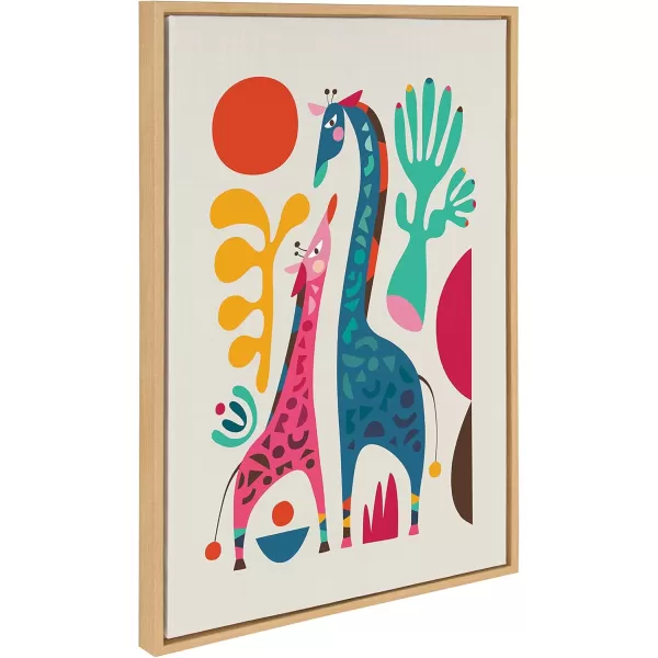 Kate and Laurel Sylvie Giraffe Love Framed Canvas Wall Art by Rachel Lee of My Dream Wall 18x24 Natural Adorable Safari Animal Art for WallNatural