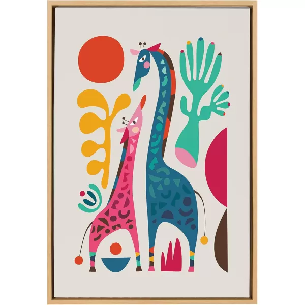 Kate and Laurel Sylvie Giraffe Love Framed Canvas Wall Art by Rachel Lee of My Dream Wall 18x24 Natural Adorable Safari Animal Art for WallNatural