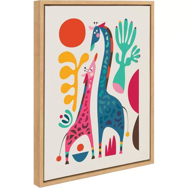 Kate and Laurel Sylvie Giraffe Love Framed Canvas Wall Art by Rachel Lee of My Dream Wall 18x24 Natural Adorable Safari Animal Art for WallNatural