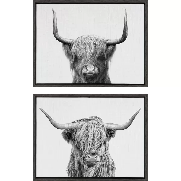 Kate and Laurel Sylvie Highland and Highland Cow 2 Framed Canvas Wall Art Set by Simon Te of Tai Prints 2 Piece Set 18x24 Natural Decorative Animal Wall Art SetGray