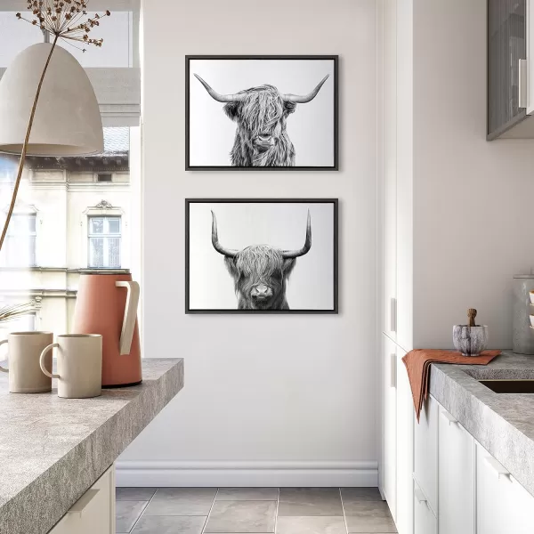 Kate and Laurel Sylvie Highland and Highland Cow 2 Framed Canvas Wall Art Set by Simon Te of Tai Prints 2 Piece Set 18x24 Natural Decorative Animal Wall Art SetGray