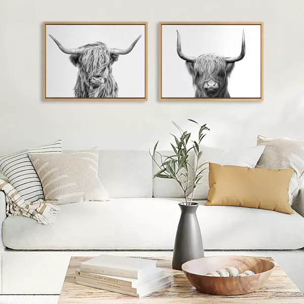 Kate and Laurel Sylvie Highland and Highland Cow 2 Framed Canvas Wall Art Set by Simon Te of Tai Prints 2 Piece Set 18x24 Natural Decorative Animal Wall Art SetNatural