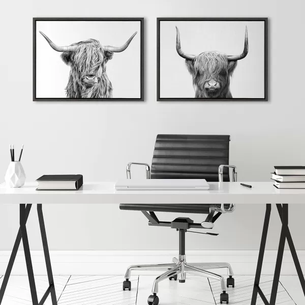 Kate and Laurel Sylvie Highland and Highland Cow 2 Framed Canvas Wall Art Set by Simon Te of Tai Prints 2 Piece Set 18x24 Natural Decorative Animal Wall Art SetGray