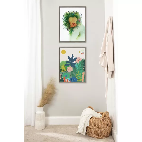 Kate and Laurel Sylvie Jungle King Framed Canvas Wall Art by Faryn Hughes 18x24 Gray Modern Abstract Floral Lion Art for WallGray