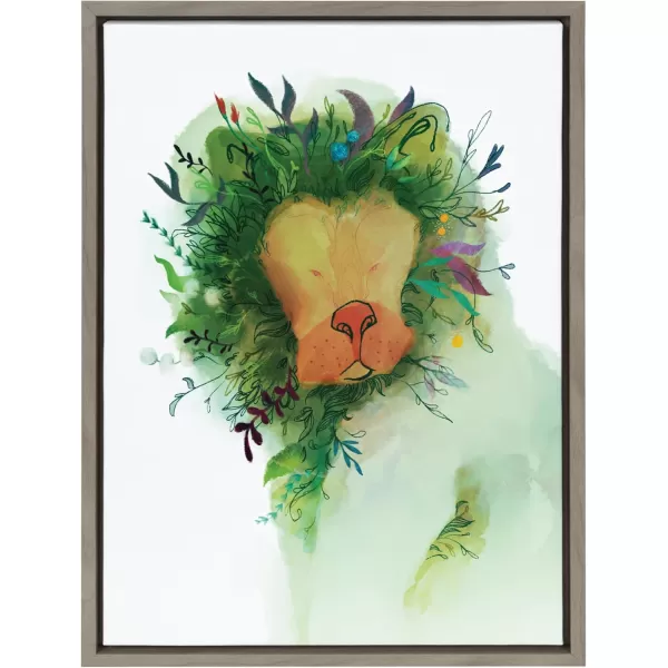 Kate and Laurel Sylvie Jungle King Framed Canvas Wall Art by Faryn Hughes 18x24 Gray Modern Abstract Floral Lion Art for WallGray