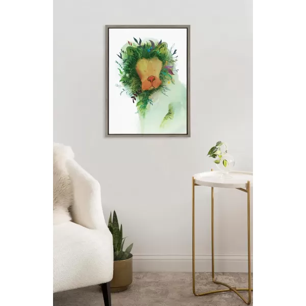 Kate and Laurel Sylvie Jungle King Framed Canvas Wall Art by Faryn Hughes 18x24 Gray Modern Abstract Floral Lion Art for WallGray