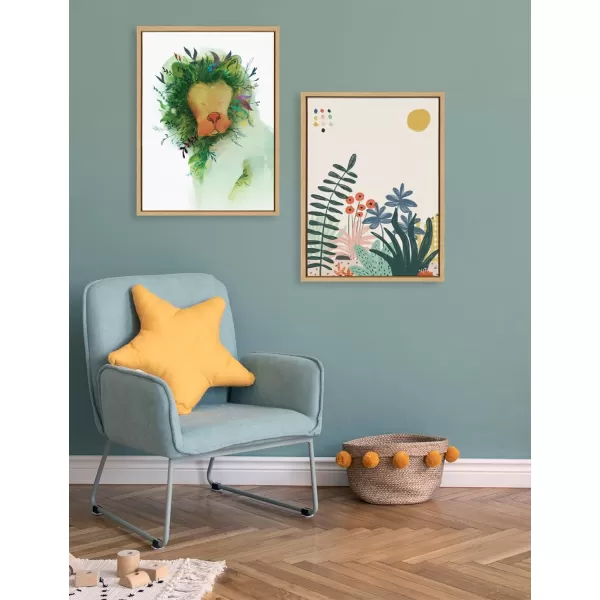 Kate and Laurel Sylvie Jungle King Framed Canvas Wall Art by Faryn Hughes 18x24 Gray Modern Abstract Floral Lion Art for WallNatural