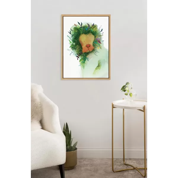 Kate and Laurel Sylvie Jungle King Framed Canvas Wall Art by Faryn Hughes 18x24 Gray Modern Abstract Floral Lion Art for WallNatural