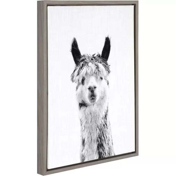 Kate and Laurel Sylvie Llama Black and White Portrait Framed Canvas Wall Art by Simon Te Tai 18x24 Gray