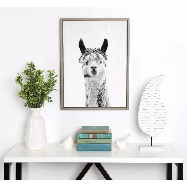 Kate and Laurel Sylvie Llama Black and White Portrait Framed Canvas Wall Art by Simon Te Tai 18x24 Gray