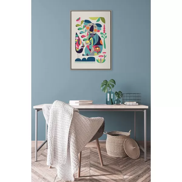 Kate and Laurel Sylvie Mid Century Modern Koala Framed Canvas Wall Art by Rachel Lee of My Dream Wall 18x24 Natural Abstract Colorful Animal Art for WallGray