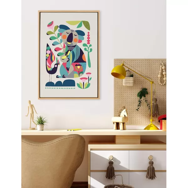 Kate and Laurel Sylvie Mid Century Modern Koala Framed Canvas Wall Art by Rachel Lee of My Dream Wall 18x24 Natural Abstract Colorful Animal Art for WallNatural