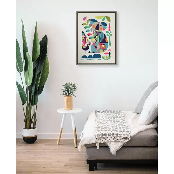 Kate and Laurel Sylvie Mid Century Modern Koala Framed Canvas Wall Art by Rachel Lee of My Dream Wall 18x24 Natural Abstract Colorful Animal Art for WallGray