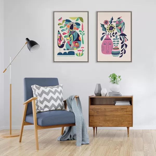 Kate and Laurel Sylvie Mid Century Modern Koala Framed Canvas Wall Art by Rachel Lee of My Dream Wall 18x24 Natural Abstract Colorful Animal Art for WallGray