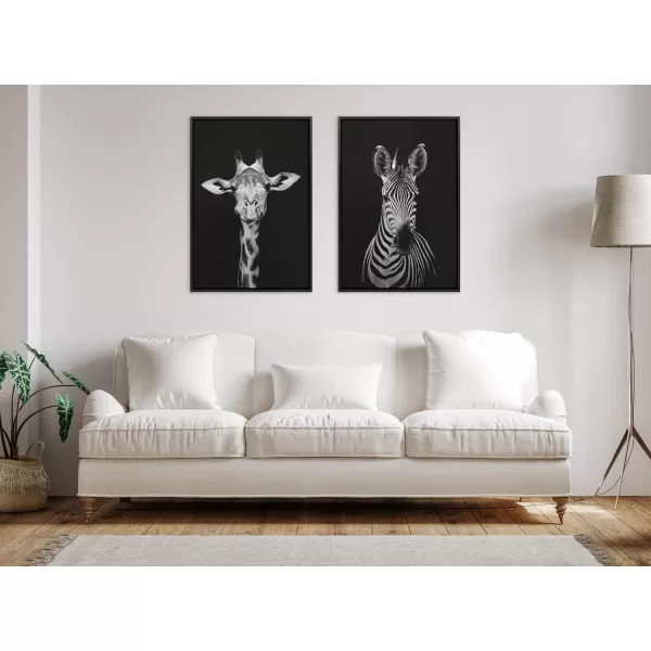 Kate and Laurel Sylvie Minimalist Giraffe Animal Portrait BW and Minimalist Zebra Animal Portrait BW Framed Metallic Canvas Wall Art Set by The Creative Bunch Studio 2 Piece 23x33 Black Animal ArtBlack