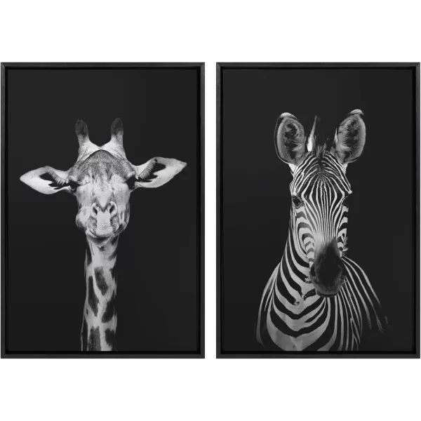 Kate and Laurel Sylvie Minimalist Giraffe Animal Portrait BW and Minimalist Zebra Animal Portrait BW Framed Metallic Canvas Wall Art Set by The Creative Bunch Studio 2 Piece 23x33 Black Animal ArtBlack