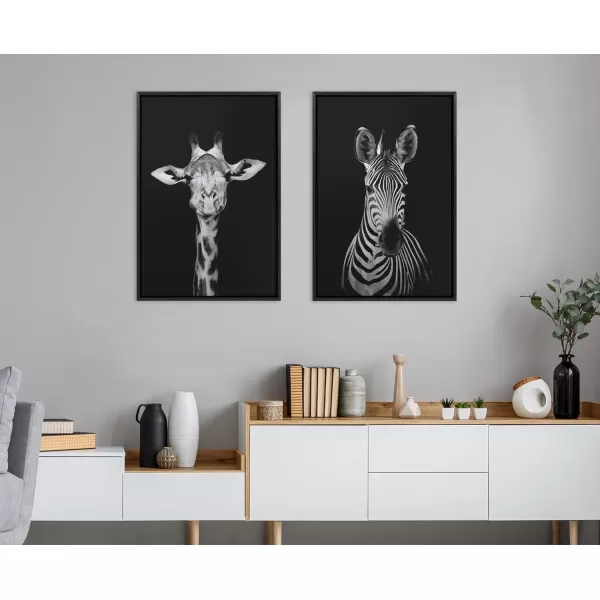 Kate and Laurel Sylvie Minimalist Giraffe Animal Portrait BW and Minimalist Zebra Animal Portrait BW Framed Metallic Canvas Wall Art Set by The Creative Bunch Studio 2 Piece 23x33 Black Animal ArtBlack