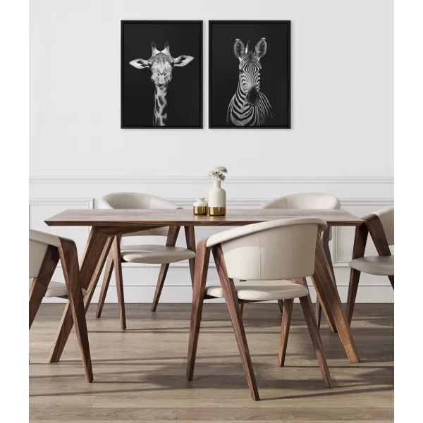 Kate and Laurel Sylvie Minimalist Giraffe Animal Portrait BW and Minimalist Zebra Animal Portrait BW Framed Metallic Canvas Wall Art Set by The Creative Bunch Studio 2 Piece 23x33 Black Animal ArtBlack