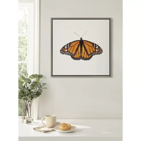 Kate and Laurel Sylvie Monarch Butterfly Framed Linen Textured Canvas Wall Art by Robert Cadloff of Bomobob 22x22 Gray Decorative Nature Art for Wall