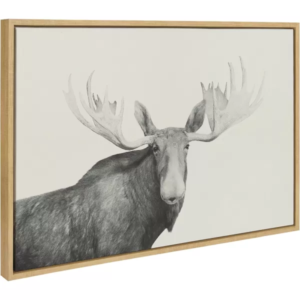 Kate and Laurel Sylvie Moose 2 crop BW Framed Linen Textured Canvas Wall Art by Emiko and Mark Franzen of F2Images 23x33 Natural Decorative Forest Animal Art for WallNatural