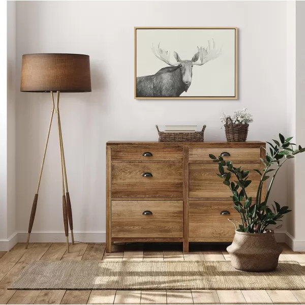 Kate and Laurel Sylvie Moose 2 crop BW Framed Linen Textured Canvas Wall Art by Emiko and Mark Franzen of F2Images 23x33 Natural Decorative Forest Animal Art for WallNatural