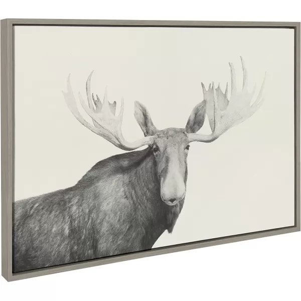 Kate and Laurel Sylvie Moose 2 crop BW Framed Linen Textured Canvas Wall Art by Emiko and Mark Franzen of F2Images 23x33 Natural Decorative Forest Animal Art for WallGray