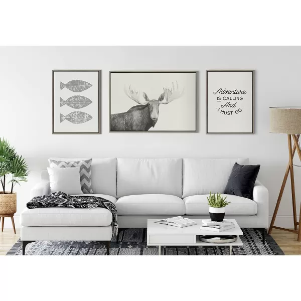Kate and Laurel Sylvie Moose 2 crop BW Framed Linen Textured Canvas Wall Art by Emiko and Mark Franzen of F2Images 23x33 Natural Decorative Forest Animal Art for WallGray