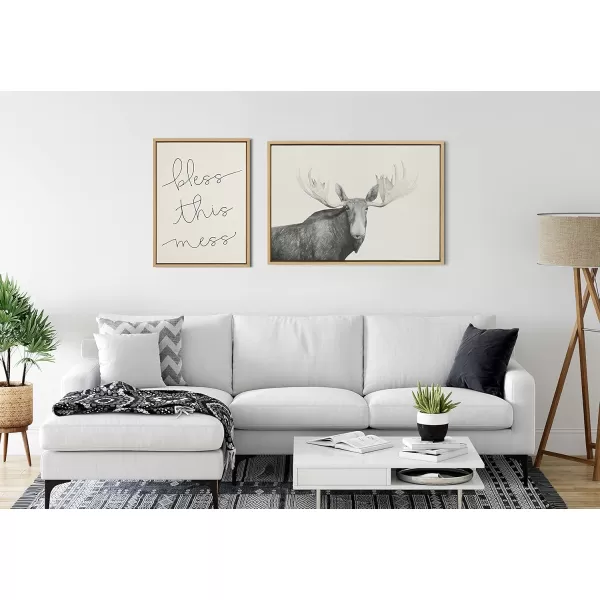 Kate and Laurel Sylvie Moose 2 crop BW Framed Linen Textured Canvas Wall Art by Emiko and Mark Franzen of F2Images 23x33 Natural Decorative Forest Animal Art for WallNatural