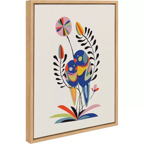 Kate and Laurel Sylvie Rainbow Lorikeet Framed Canvas Wall Art by Rachel Lee of My Dream Wall 18x24 Natural MidCentury Art for WallNatural