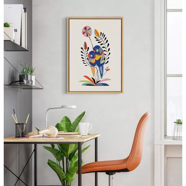 Kate and Laurel Sylvie Rainbow Lorikeet Framed Canvas Wall Art by Rachel Lee of My Dream Wall 18x24 Natural MidCentury Art for WallNatural