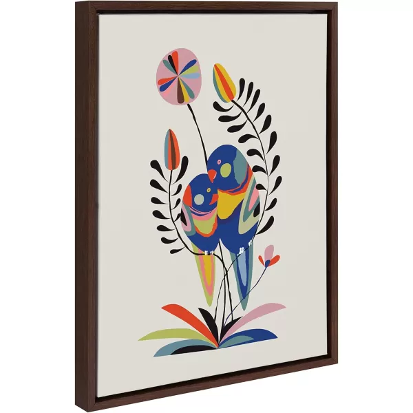 Kate and Laurel Sylvie Rainbow Lorikeet Framed Canvas Wall Art by Rachel Lee of My Dream Wall 18x24 Natural MidCentury Art for WallWalnut Brown