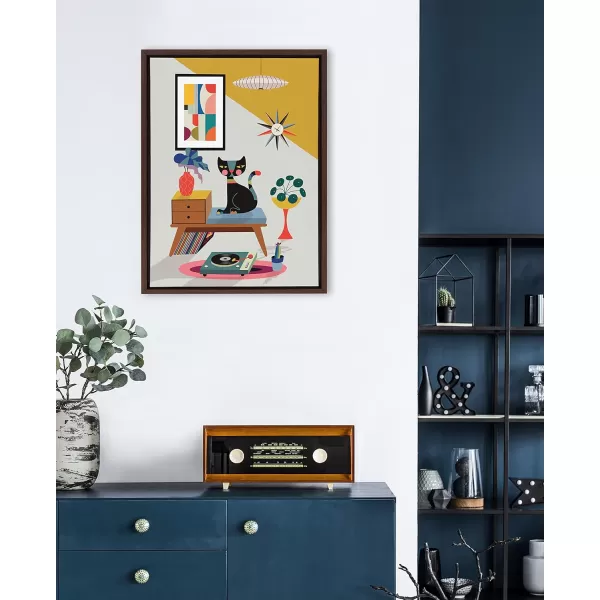 Kate and Laurel Sylvie Record Player Framed Canvas Wall Art by Rachel Lee of My Dream Wall 18x24 Natural Decorative Colorful Boho Art Print for WallBrown